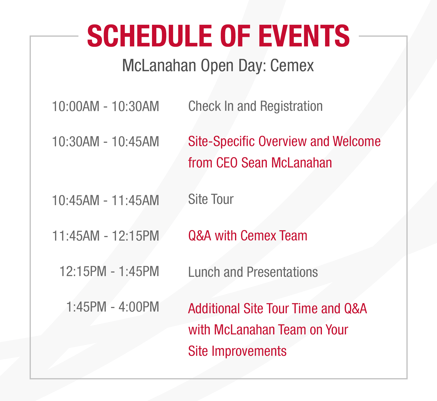 Schedule of Events Cemex